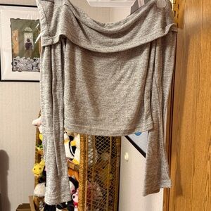 SHEIN Heather Gray Off-Shoulder Long-Sleeve Crop Top